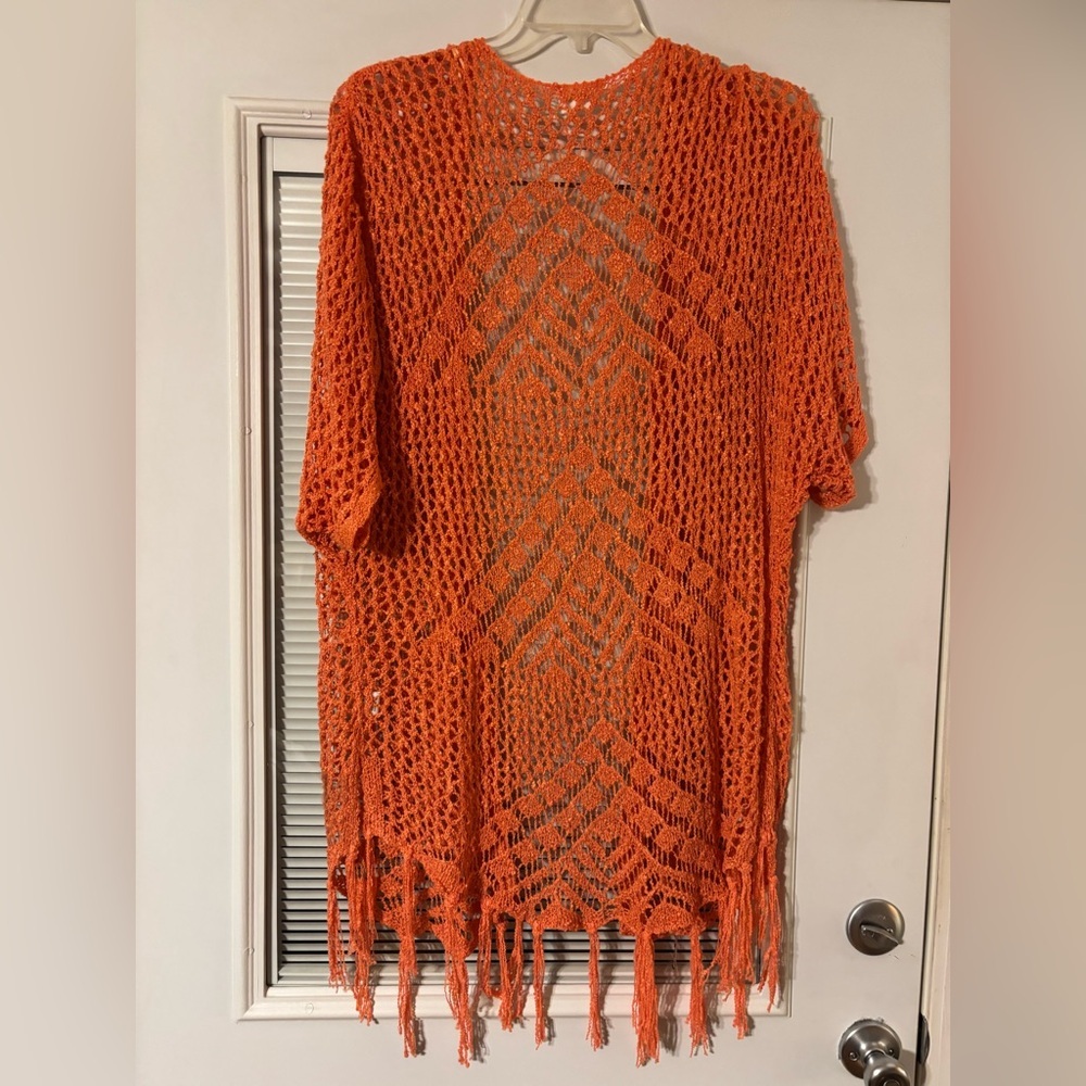 Heyson Vibrant Orange Open-Front Crochet Cardigan - Picture 2 of 9